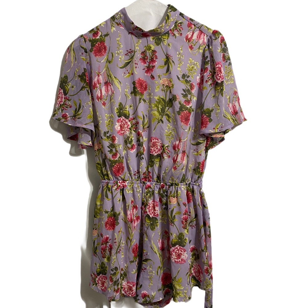 Forever 21 Floral Flutter Sleeve Romper Size Small Fairy Mock Neck Romantic Y2K